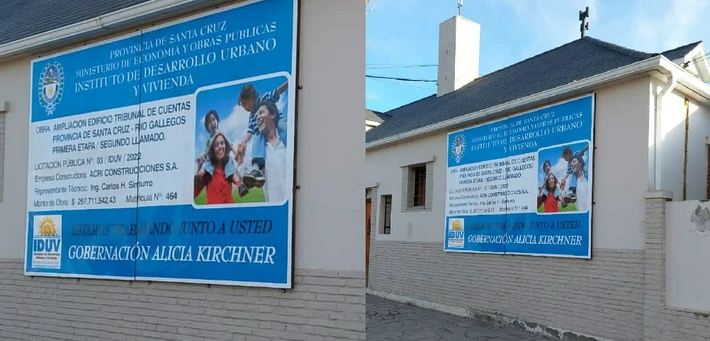 Un cartel de obra con el nombre de Alicia Kirchner en el edificio del Tribunal de Cuentas, motivó un reclamo al presidente del organismo